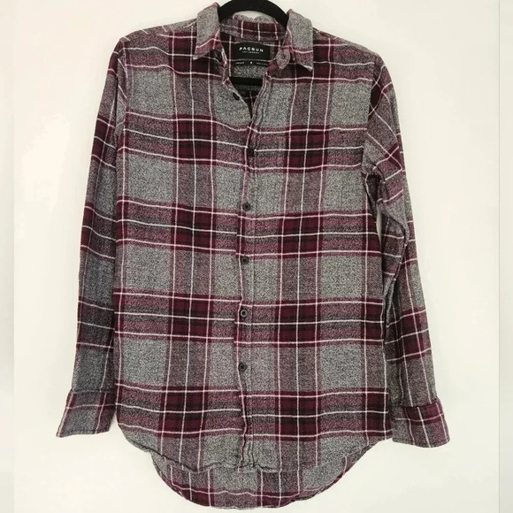 Pacsun longer fit flannel button down gray, maroon, white, black small men, wome - Picture 1 of 4